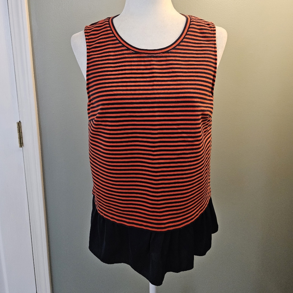 J. Crew Red and Navy Blue Striped Tank Top Shirt Women's Size Medium M Ruffle